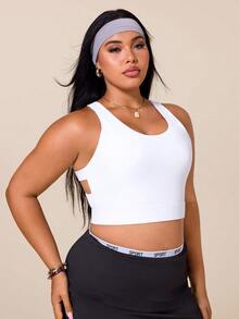 SHEIN Rhythm Era Women's Plus Size Sports Bra With Adjustable Waist Strap - White - View 5