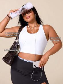 SHEIN Rhythm Era Women's Plus Size Sports Bra With Adjustable Waist Strap - White - View 2