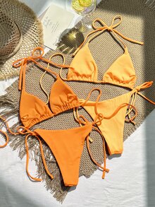 Swim Mod 4件組純色細肩帶比基尼泳衣套裝，適合夏季海灘度假 - 彩色 - 查看 2