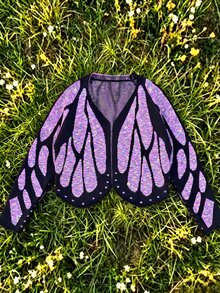 SHEIN ChicEase Women's Colorblock Long Sleeve Casual Fairy Cute Loose Knit Cardigan Halloween Vacation Black And Purple Autumn - Multicolor - View 2