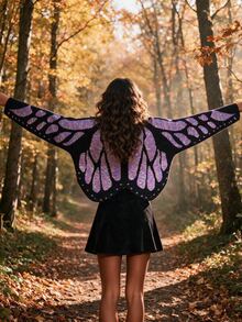 SHEIN ChicEase Women's Colorblock Long Sleeve Casual Fairy Cute Loose Knit Cardigan Halloween Vacation Black And Purple Autumn - Multicolor - View 3