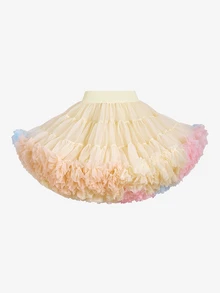 SHEIN 少女休閒仙女公主風優雅甜美可愛彩色薄紗蓬蓬半身裙，秋季派對生日場合穿搭 - 杏色 - 查看 3