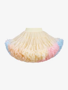 SHEIN 少女休閒仙女公主風優雅甜美可愛彩色薄紗蓬蓬半身裙，秋季派對生日場合穿搭 - 杏色 - 查看 4