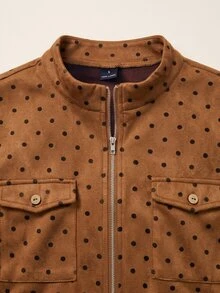 Balvessa Jaket Lengan Panjang Wanita Motif Polkadot dengan Resleting, Kasual, Serbaguna, untuk Perjalanan Sehari-hari - Coffee Brown - View 4