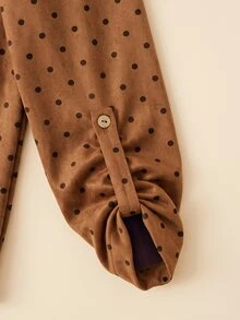 Balvessa Jaket Lengan Panjang Wanita Motif Polkadot dengan Resleting, Kasual, Serbaguna, untuk Perjalanan Sehari-hari - Coffee Brown - View 7