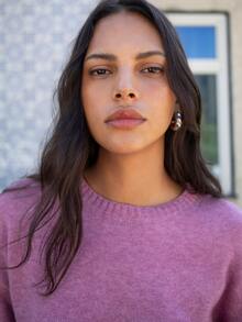 Nöista Pink Knit Sweater With Lace Hem And Round Neck, Long Sleeves. Fall, Winter, Autumn,College, University, Office, Cozy Everyday Look, Going Out,. - Dusty Pink - View 7