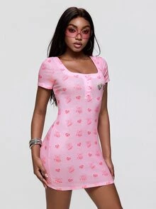 THE POWERPUFF GIRLS X SHEIN Women Short Dress For Daily Wear - Baby Pink - View 5