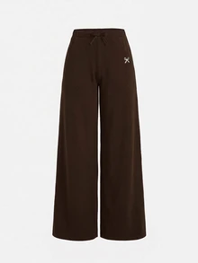 SHEIN Tween女孩秋冬休閒居家服修身U領長袖藍白針織細條紋3D蝴蝶結T恤上衣與配套直筒寬腿長褲2件套舒適彈性針織條紋運動服 - 棕色 - 查看 7