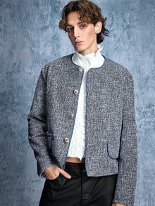 ROMWE MEN Street Life Men's Long Sleeve Single-Breasted Casual Versatile Jacket - Blue - View 3