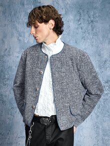 ROMWE MEN Street Life Men's Long Sleeve Single-Breasted Casual Versatile Jacket - Blue - View 4