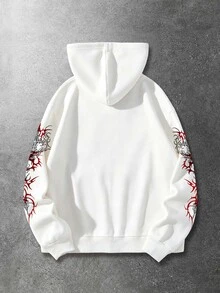 ROMWE MEN Goth Men's Casual Daily Long Sleeve Hoodie Sweatshirt With Letter & Angel Graphic - White - View 2