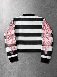 ROMWE MEN Street Life Men's Character Letter Print Button Half-Placket Long Sleeve Sweatshirt - Multicolor - View 2