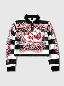 ROMWE MEN Street Life Men's Character Letter Print Button Half-Placket Long Sleeve Sweatshirt - Multicolor - View 1