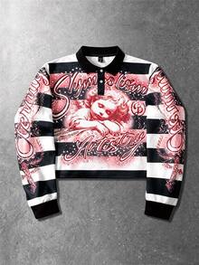 ROMWE MEN Street Life Men's Character Letter Print Button Half-Placket Long Sleeve Sweatshirt - Multicolor - View 6