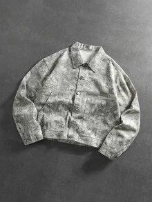 ROMWE MEN Men's Washed Print Loose Casual Denim Jacket - Apricot - View 4