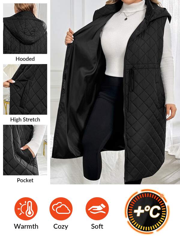 SHEIN CURVE+ Extra Large Women's Autumn And Winter Thickened Waist, Adjustable Waist Rope, Loose Waist, Two Wear Long Coat