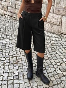 Avantive Women's Summer Casual Versatile Solid Color Shorts Business Daily Office Work Black - Black - View 5
