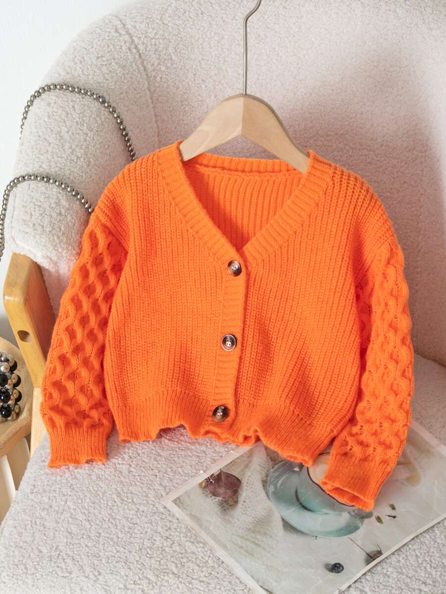 Genkimix Kids New Fashion Versatile Girls' Commuter Minimalist Small V-Neck Brown Cardigan Autumn Fall - Orange - View 1