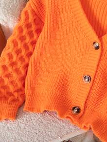Genkimix Kids New Fashion Versatile Girls' Commuter Minimalist Small V-Neck Brown Cardigan Autumn Fall - Orange - View 5