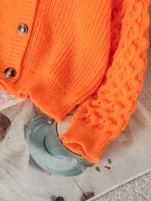 Genkimix Kids New Fashion Versatile Girls' Commuter Minimalist Small V-Neck Brown Cardigan Autumn Fall - Orange - View 6