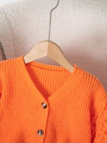 Genkimix Kids New Fashion Versatile Girls' Commuter Minimalist Small V-Neck Brown Cardigan Autumn Fall - Orange - View 3