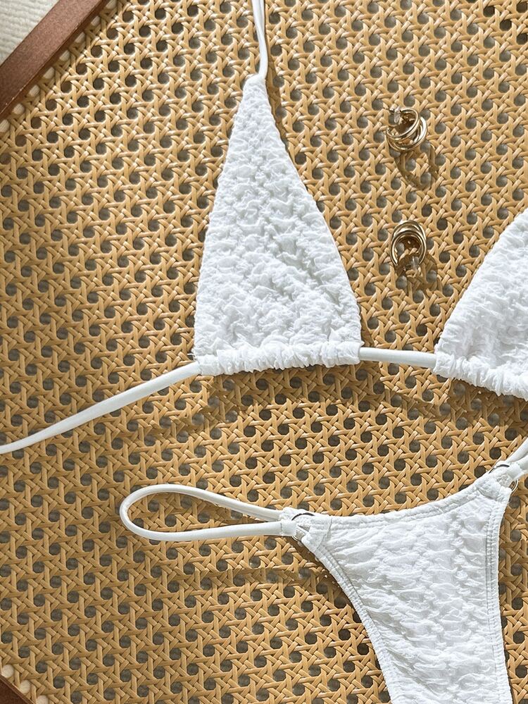 Swim SXY Women's Summer Beach Solid Color Halter Tie Sexy Fashion Bikini Two-Piece Swimwear Set - White - View 7