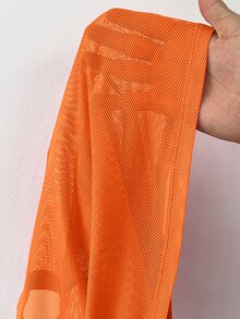 SHEIN EZwear Orange Mesh Round Neck Loose Short Sleeve Blouse For Women,See Through Top - Orange - View 7