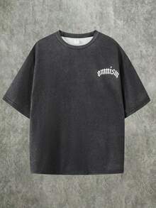 SHEIN 兒童青少年男孩 Bolty 字母與肖像圖案寬鬆深灰色圓領短袖 T-shirt - 彩色 - 查看 3