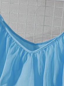 GlowEve CURVE Plus Size Women V-Neck Layered Ruffle Mesh Dress, Light Blue, Summer, Elegant, Tropical, Vacation, Holiday, Pleated Hem Cruise Ocean - Blue - View 4