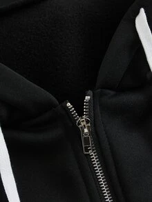 Rusticease Plus Size Women Solid Color Long Sleeve Zipper Front Drawstring Hooded Sweatshirt Jacket - Black - View 6