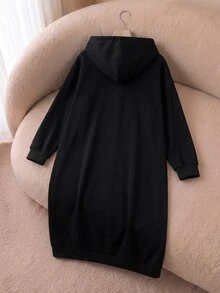 Rusticease Plus Size Women Solid Color Long Sleeve Zipper Front Drawstring Hooded Sweatshirt Jacket - Black - View 3