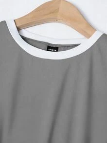 SHEIN 女款夏季白色圓領短袖休閒圖案印花T恤上衣，度假度假風 - 淺灰色 - 查看 4