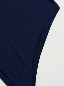 SHEIN Essnce Bodysuit Wanita Ukuran Besar untuk Musim Panas, Kasual, Warna Polos, dengan Hiasan Renda - Navy Blue - View 6