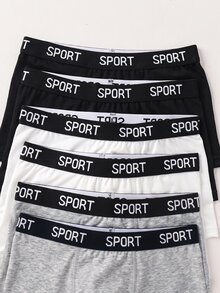 SHEIN 6 buah Celana Dalam Boxer Anak Laki-laki Remaja Motif Huruf Kasual Olahraga Elastis Ramah Kulit, Putih, Abu-abu, Hitam - MultiWarna - View 5