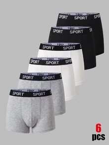 SHEIN 6 buah Celana Dalam Boxer Anak Laki-laki Remaja Motif Huruf Kasual Olahraga Elastis Ramah Kulit, Putih, Abu-abu, Hitam - MultiWarna - View 1
