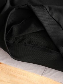 SHEIN Elladie kids 青少年女孩秋季服飾 蝴蝶結條紋袖圓領休閒落肩套頭衛衣上衣 - 黑色 - 查看 5