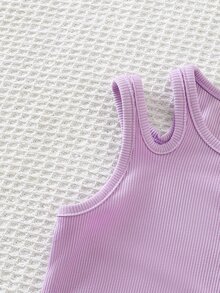 SHEIN Genkimix Kids 4pcs/Set Young Girl Summer Casual Solid Color Camisole Top With Floral & Striped Print Halter Neck Blouse - Multicolor - View 7