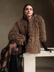 Anewsta Short Fashionable Fluffy Jacket - Brown - View 4