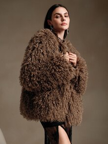 Anewsta Short Fashionable Fluffy Jacket - Brown - View 6