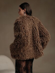 Anewsta Short Fashionable Fluffy Jacket - Brown - View 3