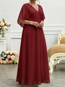 Fleurora Wine Red Plus Size Lace 3D Floral Spring/Summer Shiny Curve Dress For Wedding/Evening/Formal Banquet/Cocktail/Party/Graduation/Birthday Party And Other Formal Occasions Fashion Collection - Burgundy - View 7