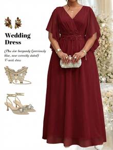 Fleurora Wine Red Plus Size Lace 3D Floral Spring/Summer Shiny Curve Dress For Wedding/Evening/Formal Banquet/Cocktail/Party/Graduation/Birthday Party And Other Formal Occasions Fashion Collection - Burgundy - View 2