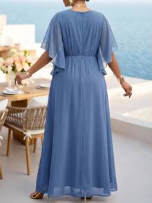 Fleurora Haze Blue Plus Size Lace 3D Floral Spring/Summer Shiny Curve Dress For Wedding/Evening Party/Formal Banquet/Cocktail/Party/Graduation/Birthday Party And Other Formal Occasions Fashion Collection - Dusty Blue - View 3