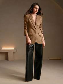 Anewsta Essential Suede Long Sleeve Elegant Multi-Pocket Blazer - Camel - View 3
