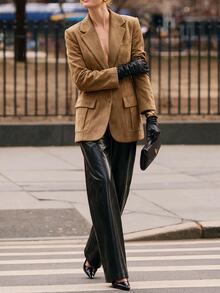 Anewsta Essential Suede Long Sleeve Elegant Multi-Pocket Blazer - Camel - View 6