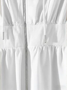 Seusyu Burgundy Slimming Zip-Up Hooded Casual Long Sleeve Jacket & Pants 2 Pieces Set For Women, Autumn/Winter - White - View 6
