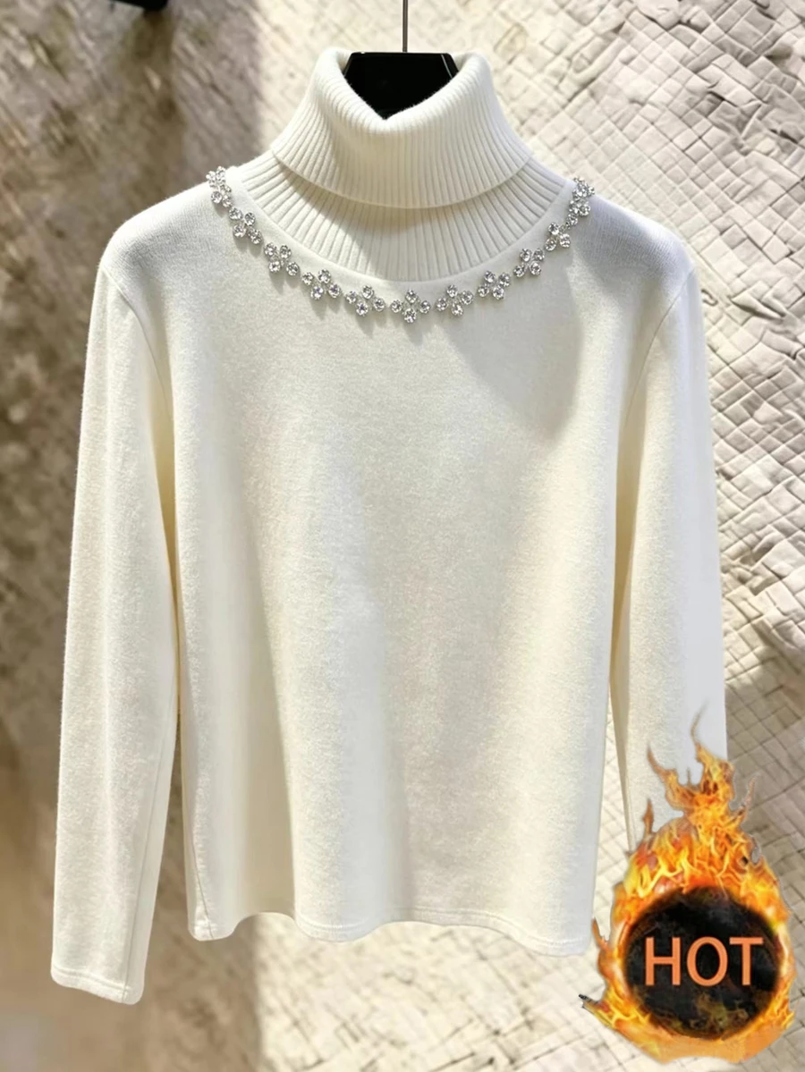 SHEIN Franclia New Winter Thermal Lined Versatile Round Neck Long Sleeve Women's T-Shirt - Beige - View 1