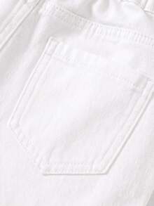 SHEIN Tween Girl Summer Boho Casual Solid Washed High Waist Solid Washed Ripped Denim Jeans Shorts With Frayed Hem And Distressed Pockets,Girls Summer Beach Vacation Baggy Shorts ,Summer Concert Festival Casual Rave , Girls Summer Brunch Graduation - White - View 3