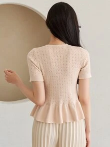 DAZY Button Front Ruffle Hem Cardigan Fall Vacation - Apricot - View 2