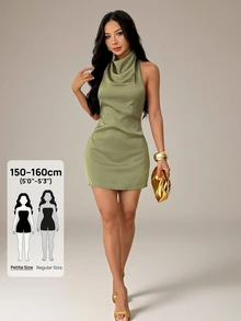 SHEIN PETITE 優雅露背長繫帶迷你洋裝，夏季洋裝，優雅洋裝 - 薄荷綠 - 查看 7